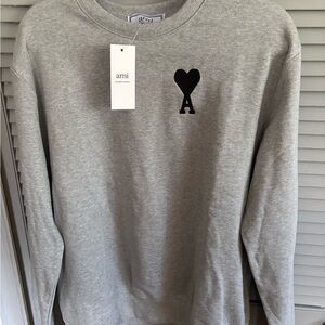 Designer Lux Gray Crewneck Sweater with Black Heart Logo